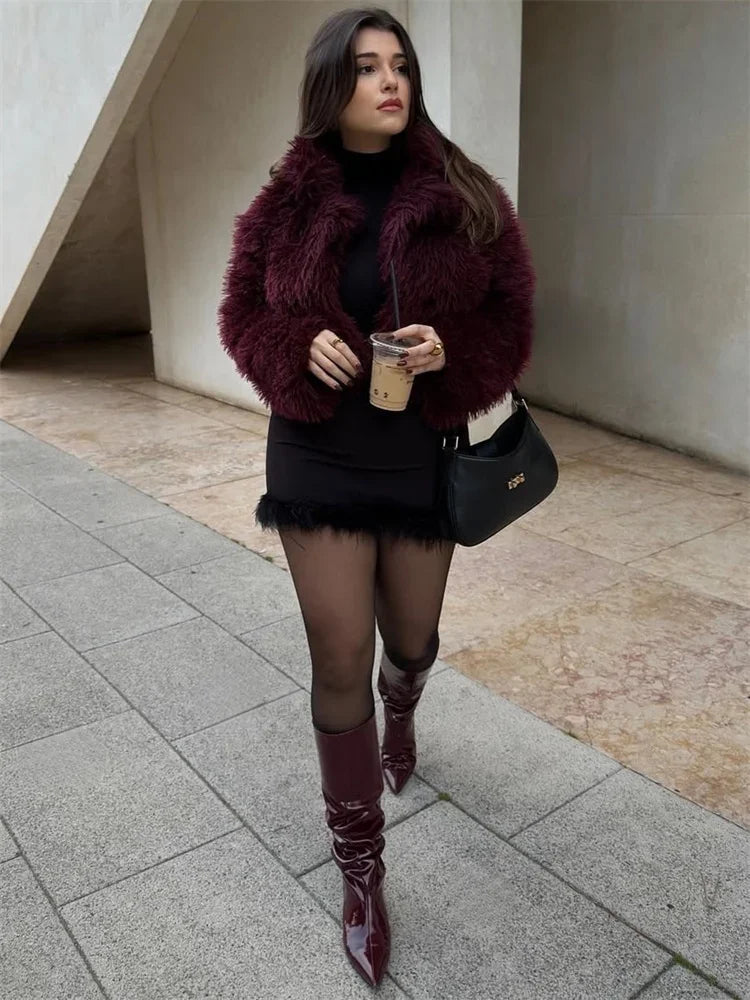 Winter Female Fur Feather Overcoat Loose Patchwork Long Sleeve Lapel Solid Casual Streetwear Women’s Luxury 2025 Coat New