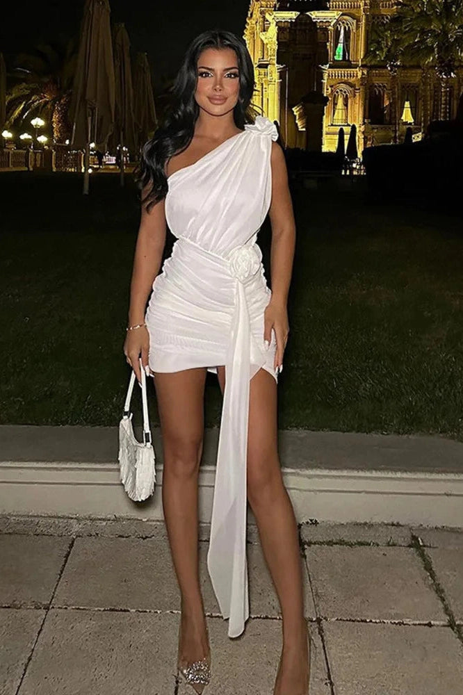 Floral Mini Dress with Single Shoulder