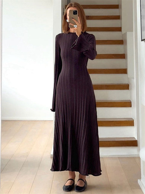 Knitwear Fashion Loose Maxi Dress Women Lace-Up High Waist Ribbed Long Sleeve Party Dress Female Knit Bandage Long Dress