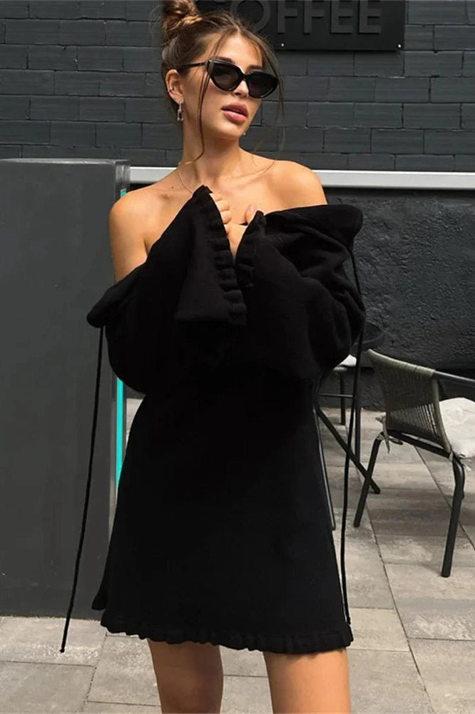 Lace-Up Long Sleeve Mini Dress with High Waist