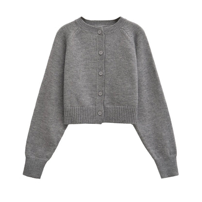 Solid Cropped Cardigan Sweater Women Autumn Long Sleeve O Neck Single Breasted Jumpers New Casual Fashion Knitted Outerwear