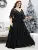 plus sizeV-neck sequin embroidered See-through large trumpet sleeve patchwork chiffon full skirt Evening gown Ball dress