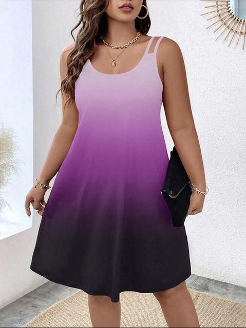 2025 Summer New Gradient Print Midi Dresses Women Fashion Casual Beach Vacation Loose Camisole Dress Female Streetwear Vestidos