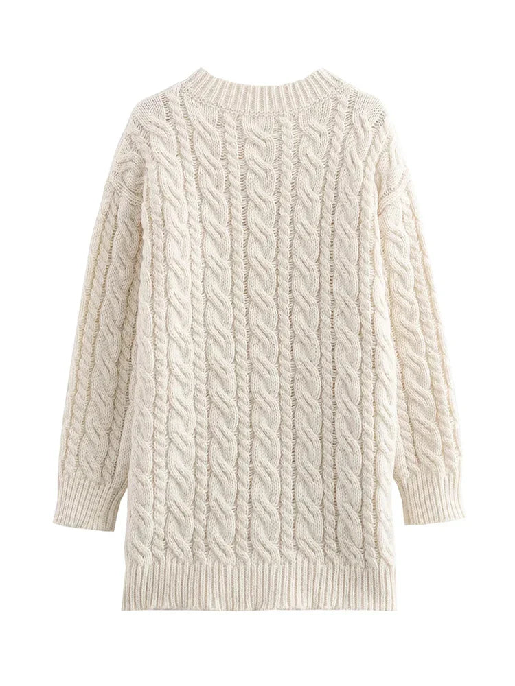 Beige Twist Knitted Cardigan Sweater Buttons Autumn Winter Women Loose Casual Long Cardigans Fashion New Female Sueter Mujer