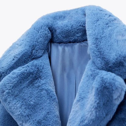 Ins Chic Street Fashion Girls Blue Cropped Plush Fur Coat Women Winter  New Trend Faux Rabbit Fur Jacket Coats Short Outwear