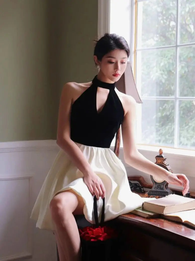 Woman Spring Summer New Elegant Velvet Patchwork Mini A-line Dresses Sleeveless Party Prom Fashion One Piece Clothes