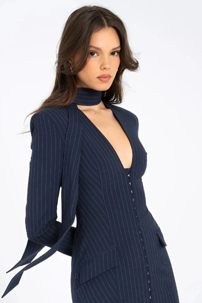 V-Neck Long Sleeve Mini Dress