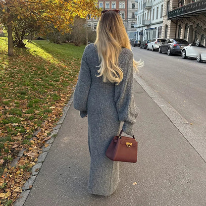 Elegant Modest Knitted Long Dress Loose Buttons Sweater Cardigans 2025 Fall Commuter Lady Fashionable Trendy Casual Woman Wear