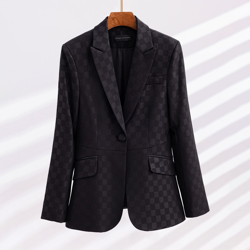 Women's Elegant Solid-color Checked Blazer with Button | Ideal for All Seasons
