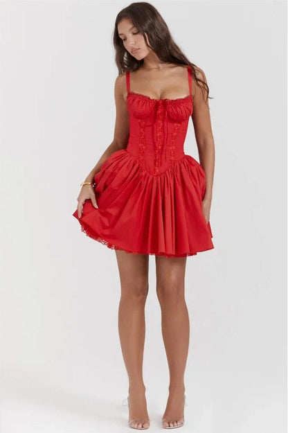 Spaghetti Strap Lace Patchwork Mini Dress