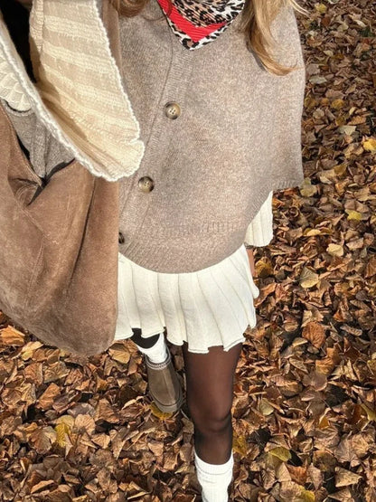 Chic Knitted Cape Cardigan Women Casual Solid Single-Breasted O-neck Sweaters Female Autumn Loose Versatile Simple Knitwear