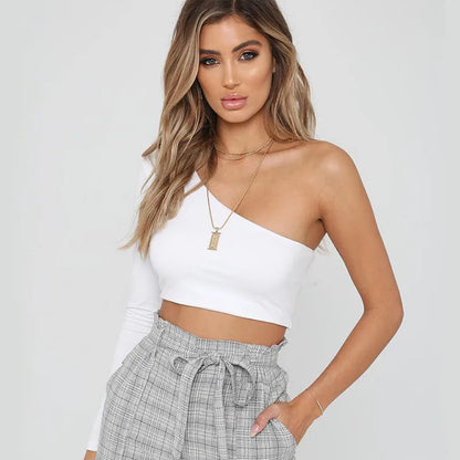 Y2K New European and American Solid Color Diagonal Neck Single Long sleeved Top Trendy Popular