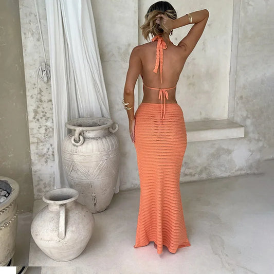 Solid Knitted Bikini Cover Summer Slip Dress