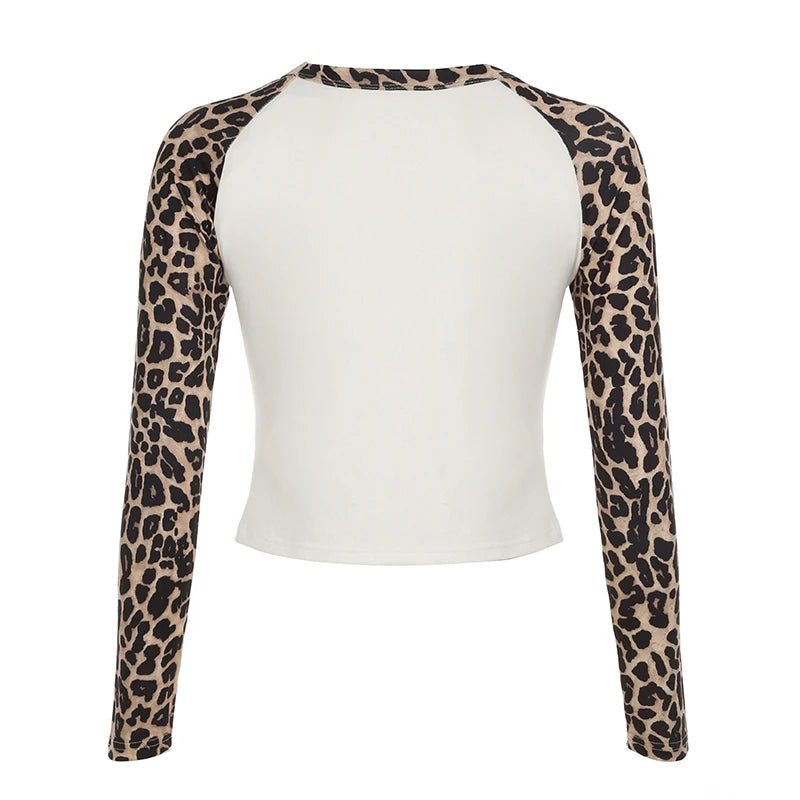 Leopard Patchwork Women¡¯s Long Sleeve T-Shirts O-Neck Start Leopard Prints Top Tees Autumn Fashion New Women¡¯s Clothes