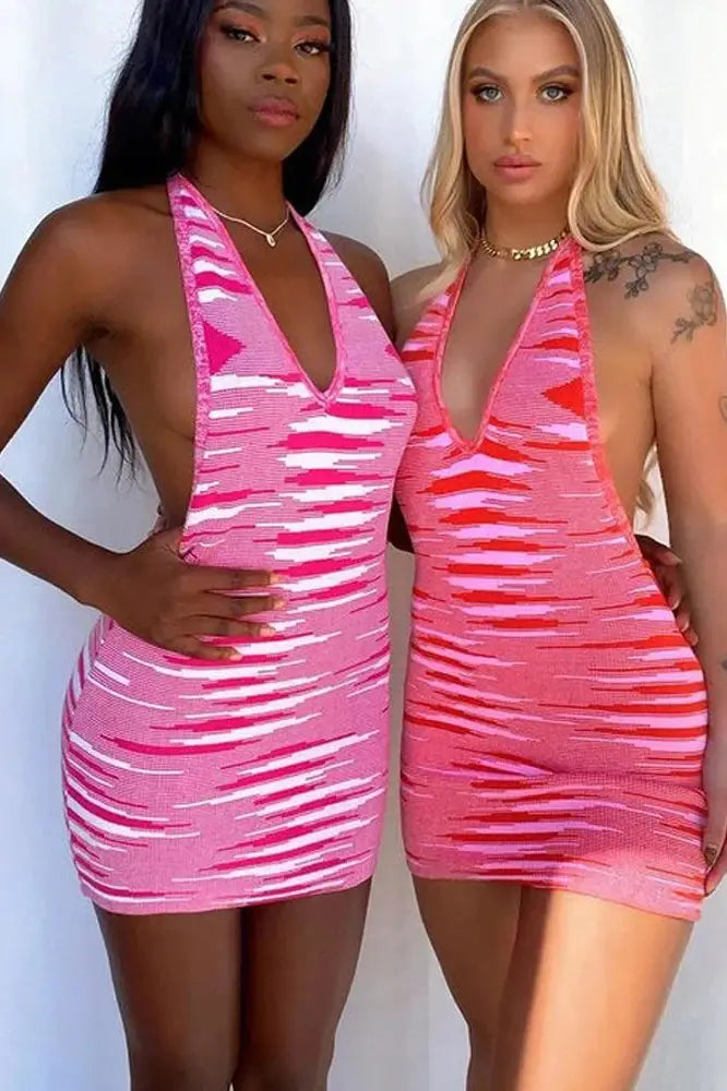 V-Neck Backless Bodycon Mini Dress - V-Neck Mini Dress