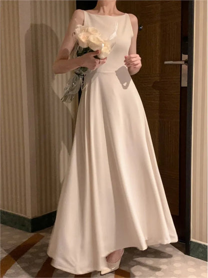Elegant Solid Long Dresses for Women Wedding Evening Party Dress Sleeveless Casual A-line Summer Korean One Piece Vestido Mujer