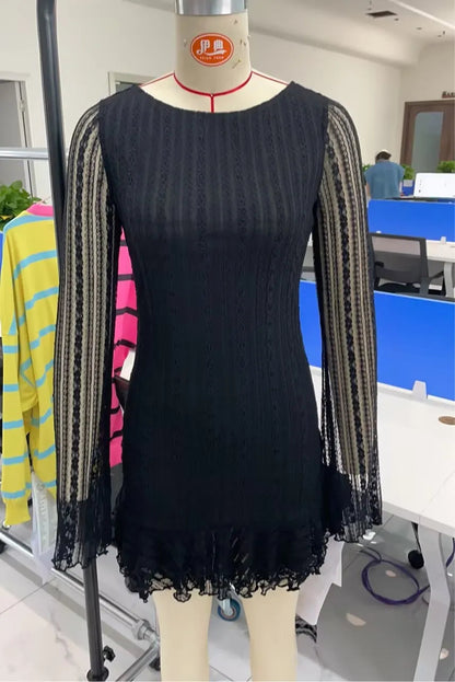 Lace Long Sleeve Mini Dress with Open Back