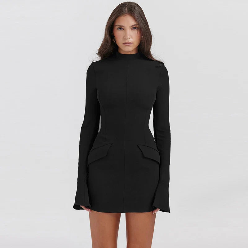Vestido mini clásico ajustado con bolsillos para mujer | Ideal para primavera/verano