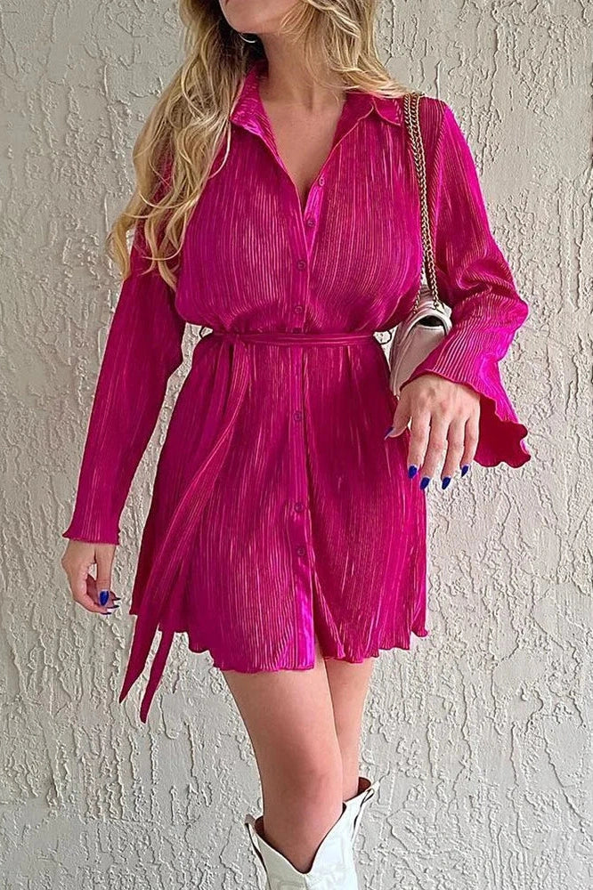 V-Neck Lace-Up Mini Dress with Long Sleeves