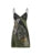 Forest Green Fairycore Plant Print Patchwork Lace Trim Slip Short Dress Women Summer Vacation Clothing