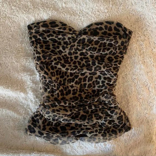 Leopard print tube tops and beautiful urban beauty comfortable commuting Y2K crop tops streetwear retro casual tops