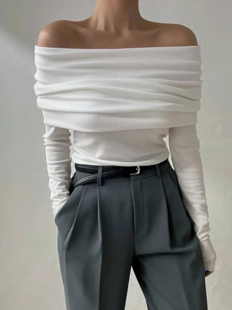Sweater Knit Pullover Backless Women Slim Bandeau Solid Cropped Top Streetwear Off-Shoulder Elegant Autumn Knitwear Top