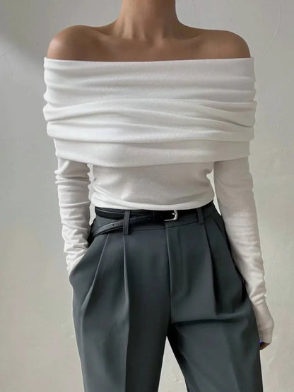 Sweater Knit Pullover Backless Women Slim Bandeau Solid Cropped Top Streetwear Off-Shoulder Elegant Autumn Knitwear Top