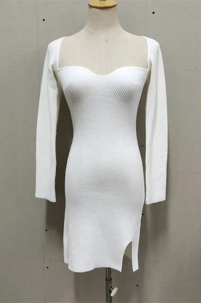 Knit Bodycon V-Neck Mini Dress