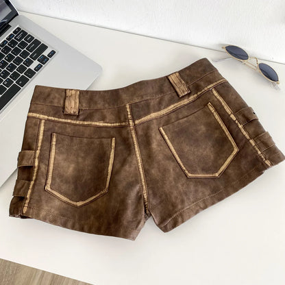 Vintage Zipper Detail Leather Shorts