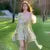 Elegant Chiffon Short Dresses for Women V-neck Lantern Sleeves Ruffles A-line Summer New Holiday Style Printed Vestidos Mujer
