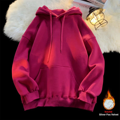 Y2k Pullover Hooded Oversize Hoody Sweatshirt Tops Solid Drop Shoulder Harajuku Streetwear Clothes