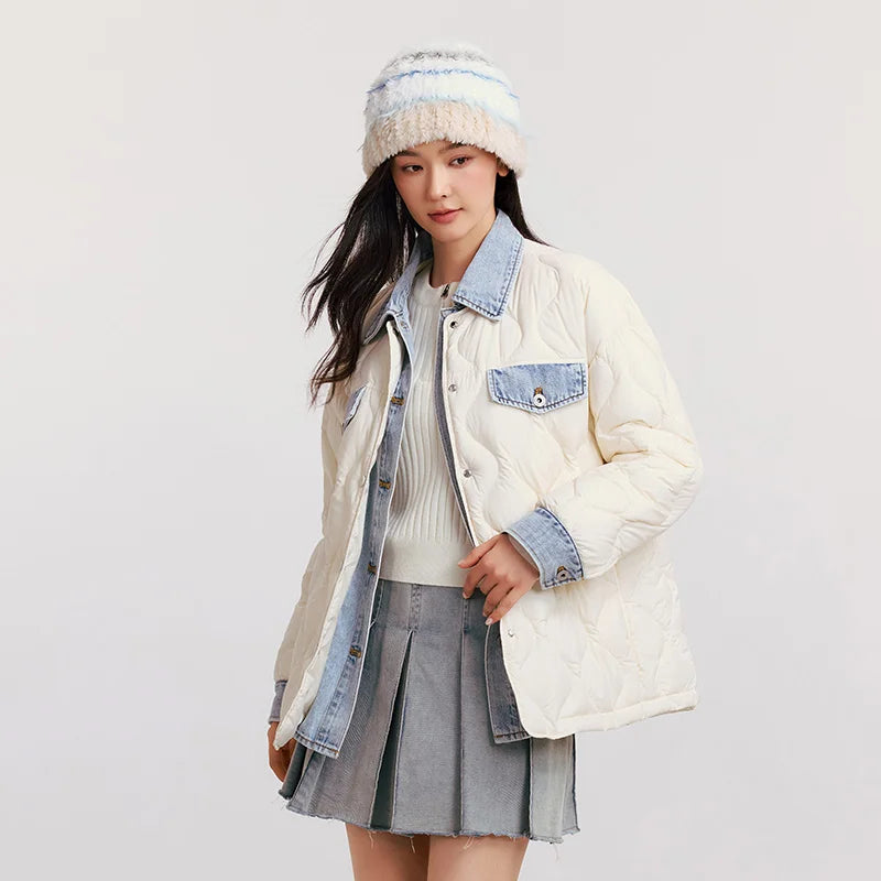 Down Jacket Women Mid-Length Waterproof Patchwork  New Winter Antistatic Loose Outerwear Down Jacket