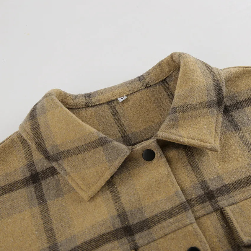 New Plaid Contrast Jacket Women Autumn Winter Single Breasted Long Sleeve Outerwear Female Streetwear Vintage Fashion Coat