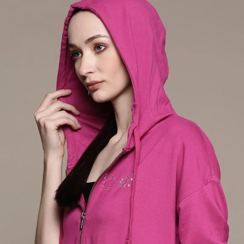 Europe and the United States new Y2k retro “Bebe” printed pink retro hot diamond sexy casual hoodie