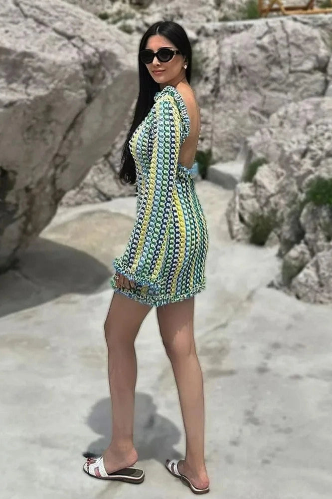 Slim Fit Mini Dress with Long Sleejson Back