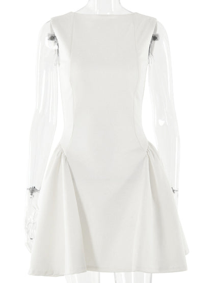 Elegant Sleeveless Folded Bodycon Skirt Women Sexy Backless Tight Party Club Evening Dress Slim Autumn/Winter Vestido