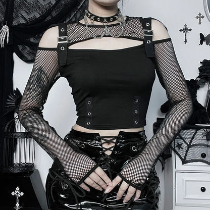Buckle Detail Crop Mesh Top