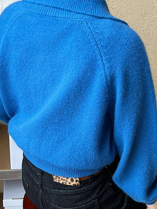 Casual Solid Knitted Lapel Sweaters Women Vintage Loose Button Long Sleeve Pullover Sweater Female Autumn Elegant Chic Base Tops