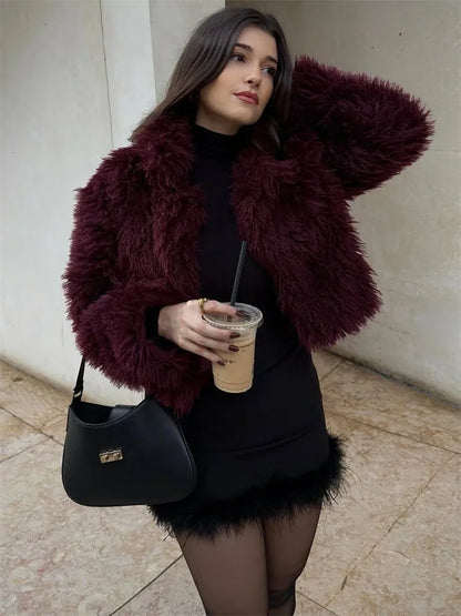 Winter Female Fur Feather Overcoat Loose Patchwork Long Sleeve Lapel Solid Casual Streetwear Women’s Luxury 2025 Coat New