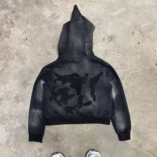 Rhinestone Patch Oversized Hoodie