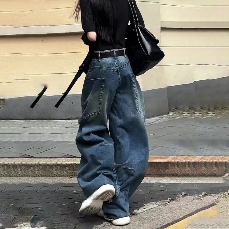 Fashionable High Street Straight Loose Jeans Simple Pocket Loose Wide-leg Jeans Harajuku Style Hip Hop Y2k Pants Baggy Pants