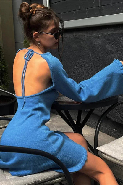 Lace-Up Long Sleeve Mini Dress with High Waist