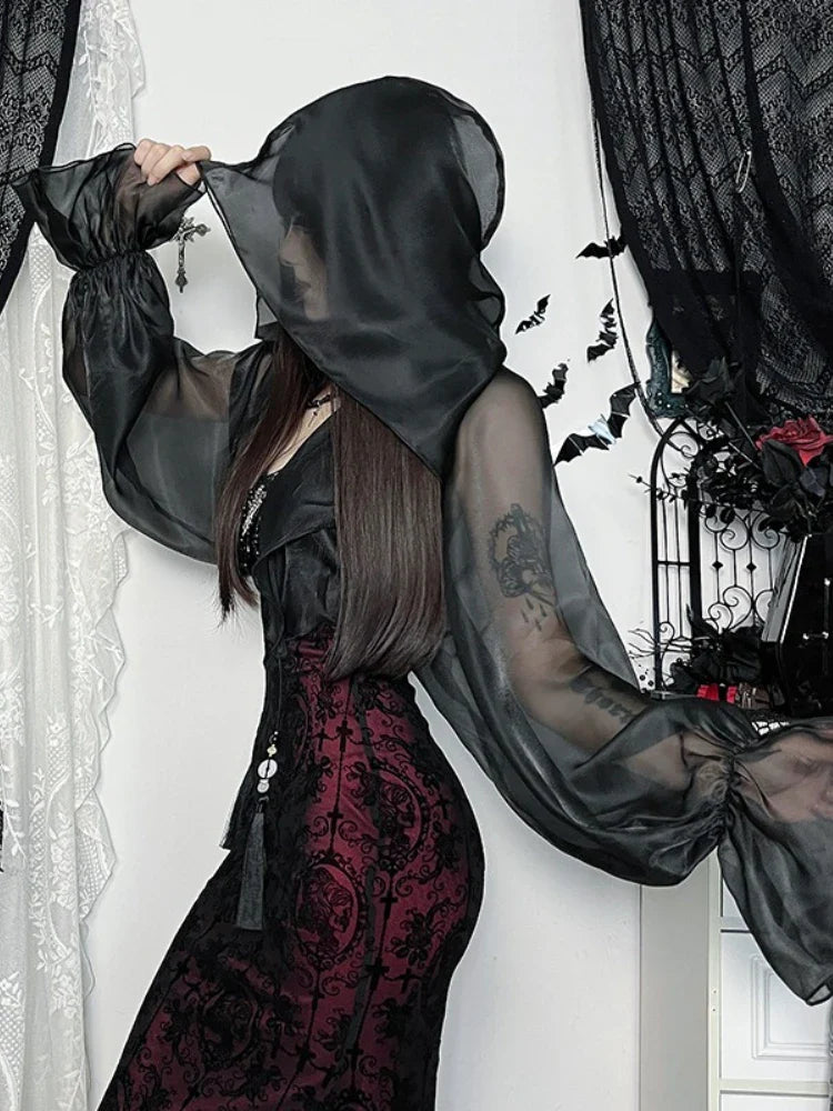 Hooded Long Sleeve Mesh Top