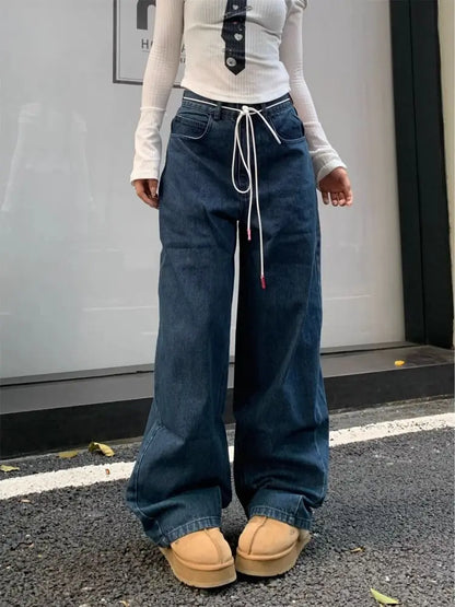 Vintage Y2k Baggy Jeans Women Hip-hop Blue Harajuku Denim Trousers Retro Oversized Casual Streetwear Jeans Aesthetic