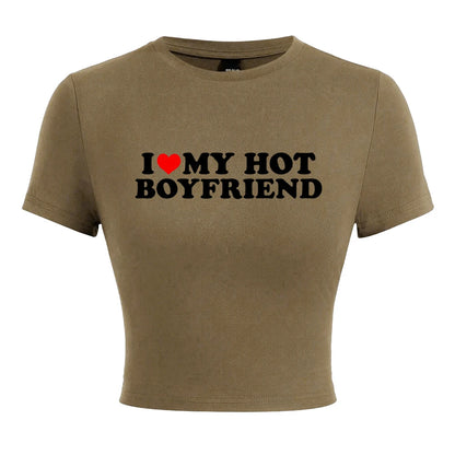 I Love My Hot Boyfriend Print Tshirt Women Hip Hop Summer Tops Street Harajuku Short T-Shirtelastic Comfortable Tshirts Female