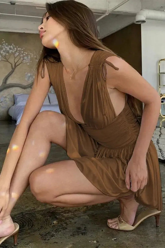 Chiffon V-Neck Mini Dress