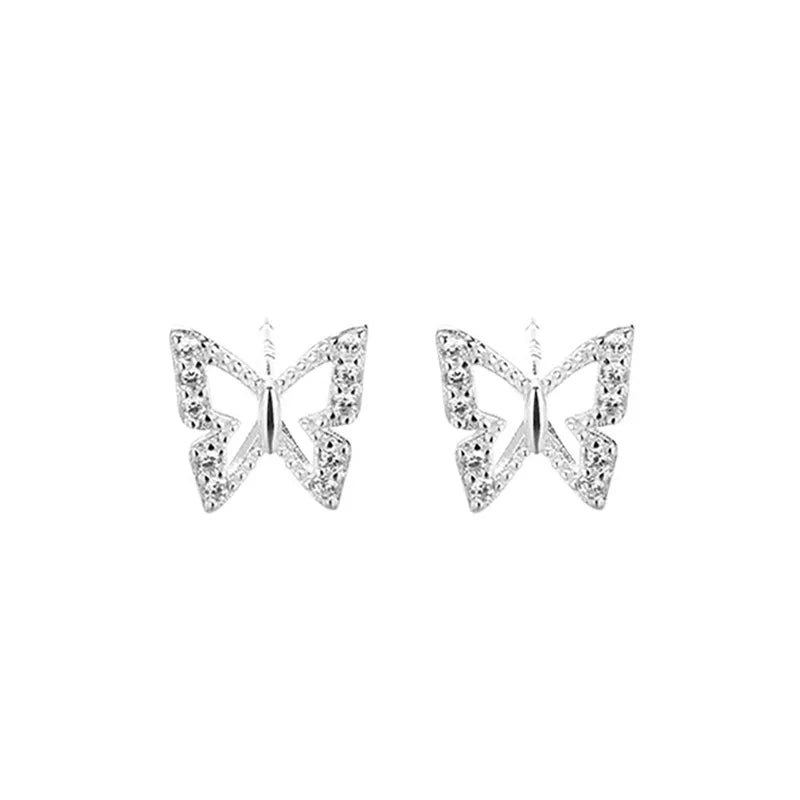 Lizakosht Mini Butterfly Stud Earrings Silver Rhinestone for Women and Girls Fashion Jewelry