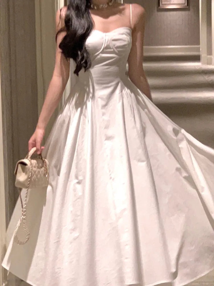 Elegant A-line Princess Dresses for Women Spaghetti Strap Evening Party Dress Prom Robe Korean Fashion Summer Vestido Mujer New