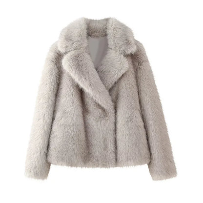 Furffy Thicken Jackets Women Faux Fur Loose Lapel Long Sleeves Warm Coats Female Winter Fashion Solid Soft Outwears Lady