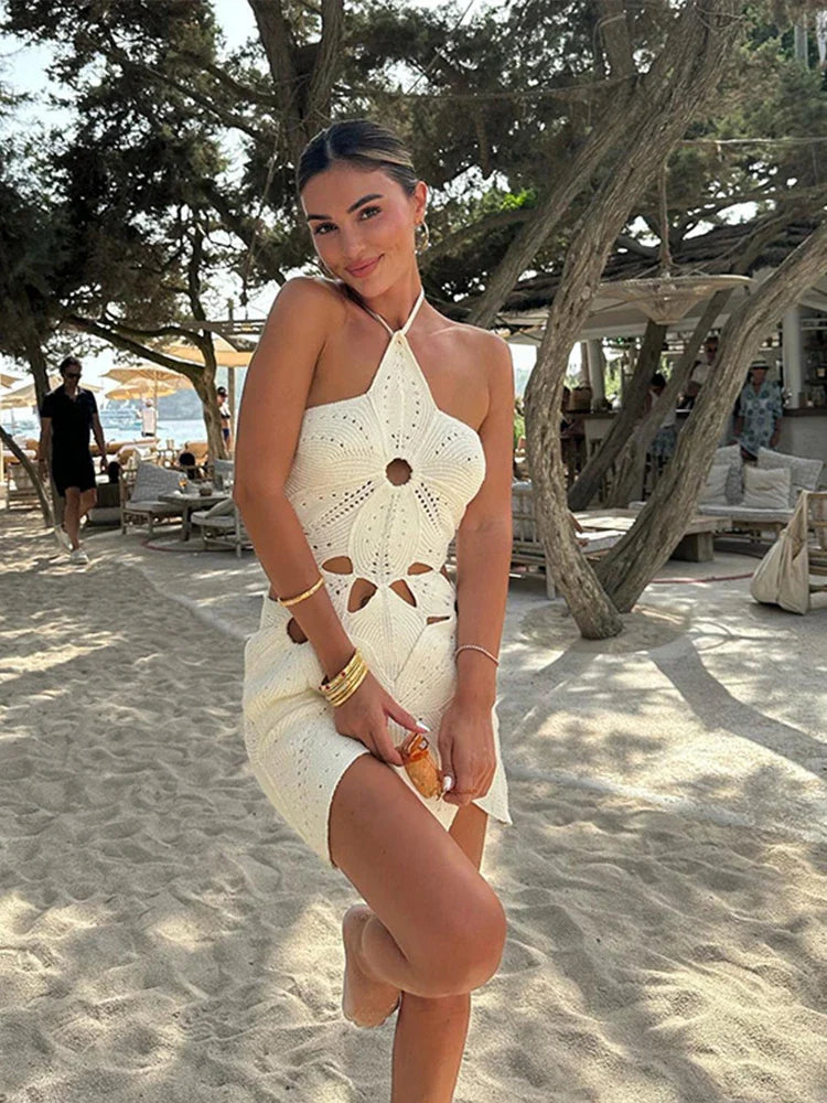 Hollow Knitted Slim Beach Gothic Mini Dress